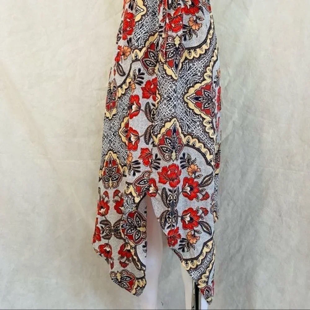 Almost Famous Grey Orange Yellow Spaghetti Strap Pixie BOHO Floral Print Dress M - Picture 12 of 12